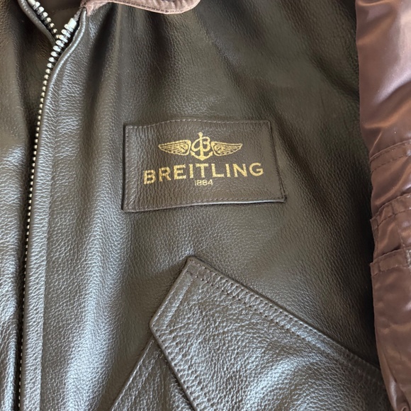 Breitling Leather with Brown Satin Bomber Jacket Medium - Picture 4 of 7